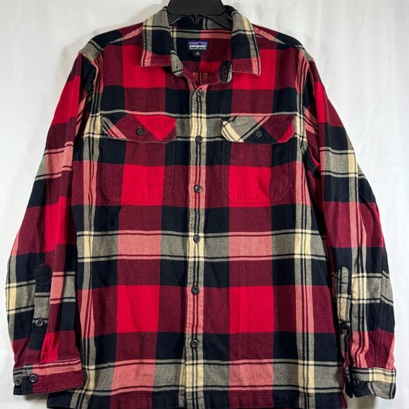 Patagonia Mens Organic Cotton Red & Black Plaid Button-Up Long Sleeve Shirt Size - Picture 1 of 9